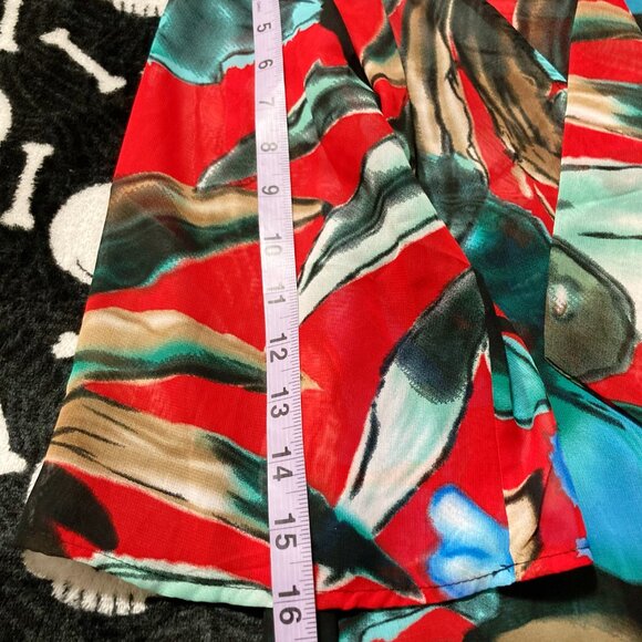 KAKTUS Red black white turquoise watercolour floral sheer cardigan ~ XS SMALL - Picture 7 of 12